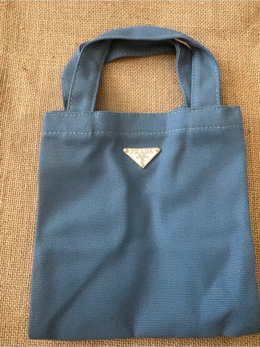 Prada Dusty Blue Canvas Tote with Triangular Logo - Picture 2 of 5